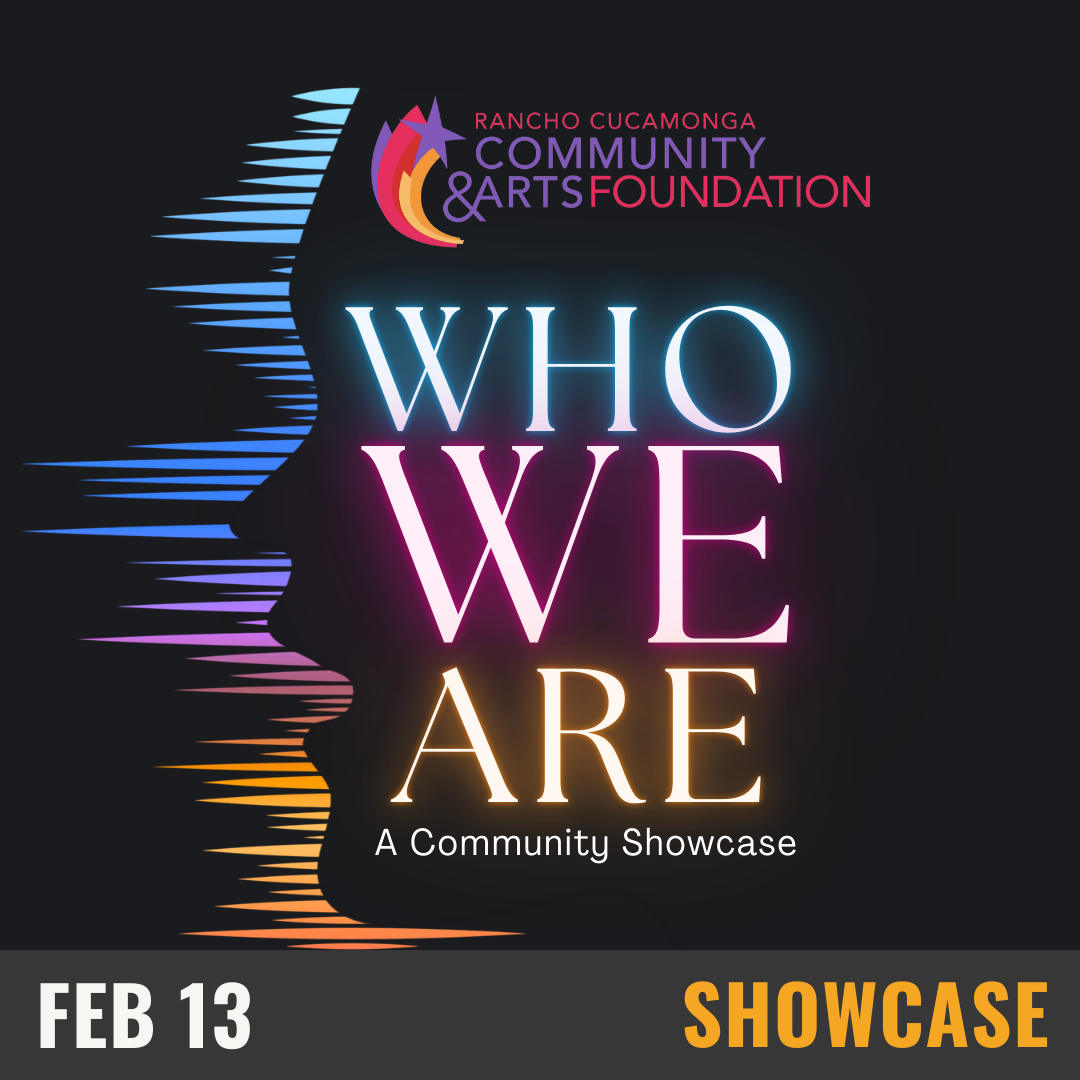 black background with blue, pink and yellow neon text that reads WHO WE ARE; a community showcase.