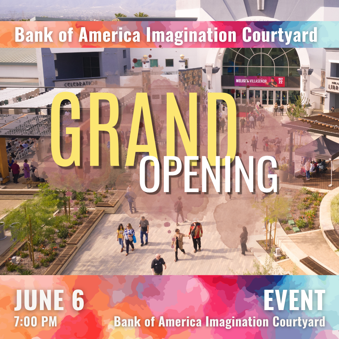 Promotional Image for a Bank of America Imagination Courtyard Grand Opening event. Text reads Bank of America Imagination Courtyard Grand Opening June 6. Labeled as Event