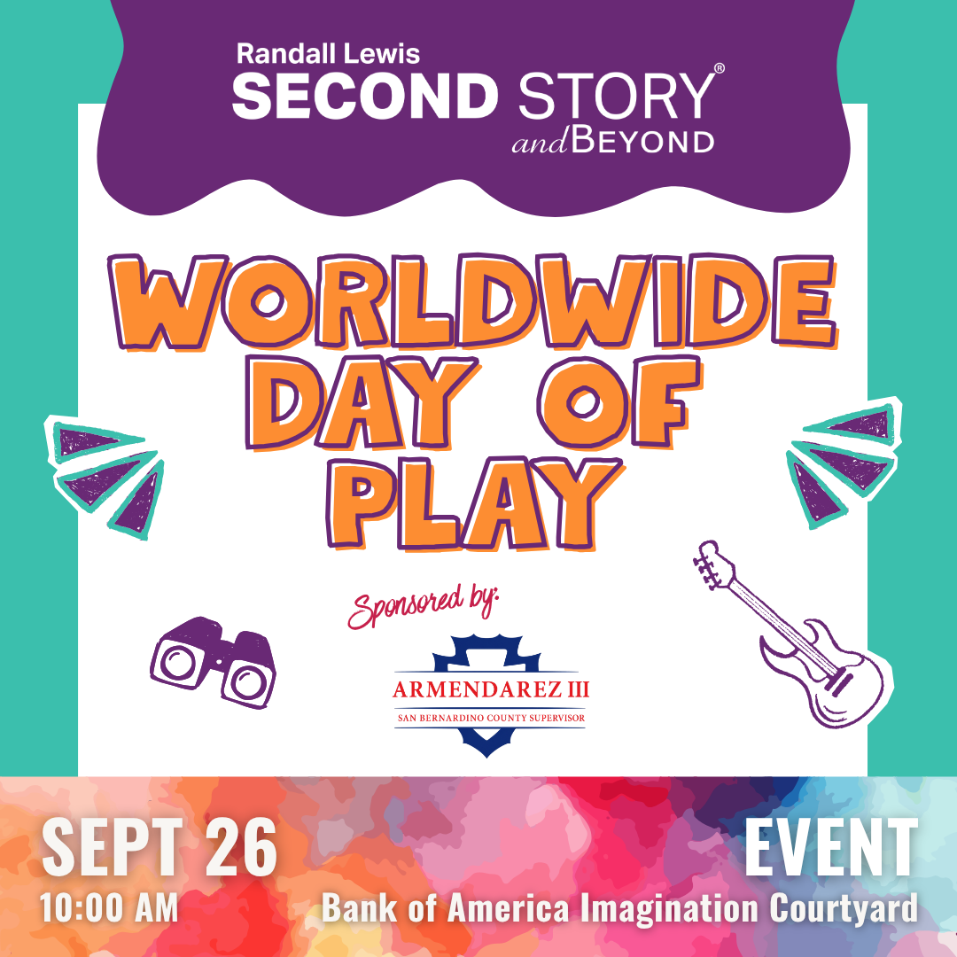Graphic for the Worldwide Day of Play event featuring colorful illustrations and text. Includes sponsor Armendarez III and event details: September 26 at 10:00 AM in the Bank of America Imagination Courtyard.