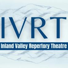 Inland Valley Repertory Theatre logo. Image shows a grey mountain range in the background with text IVRT large across the image and Inland Valley Repertory Theatre under IVRT text.