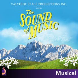 blue sky with mountains in front of it and text that reads the sound of music